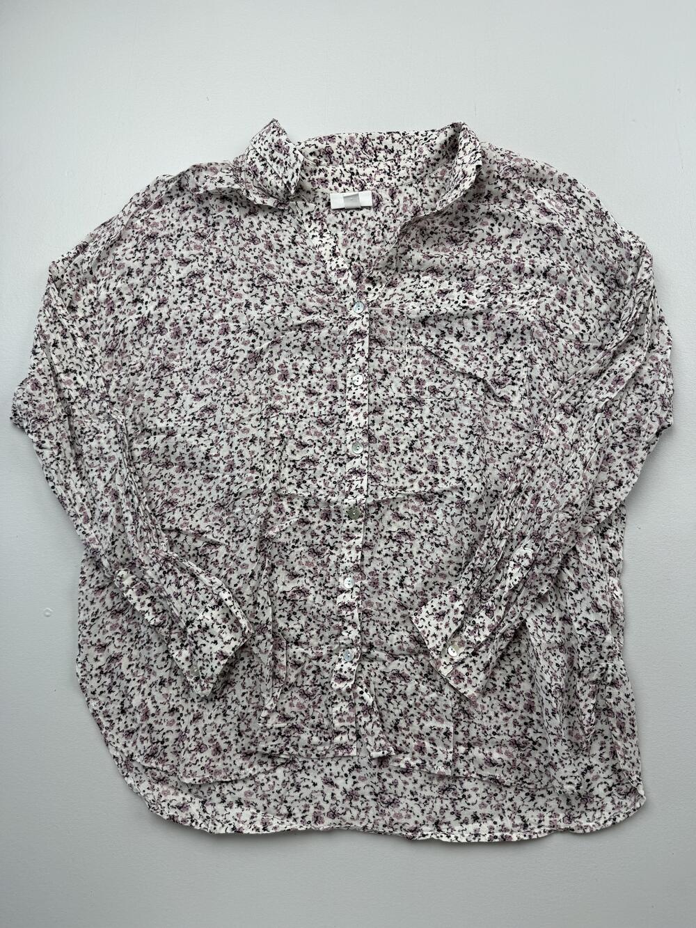 J. Jill Button Up Shirt Womens M White Floral Collared Long Sleeve Tunic Top